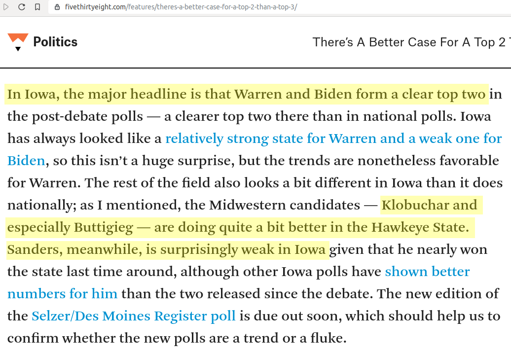 Diagram: Nate Silver downplaying Bernie in Iowa